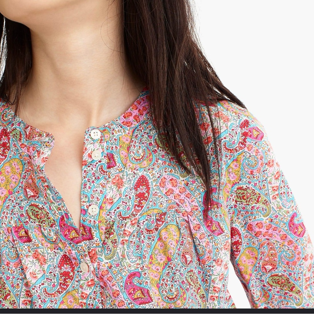 LIKE NEW- Liberty Art for J.Crew Multicolor Paisley Button Down Summer Blouse - Picture 2 of 10